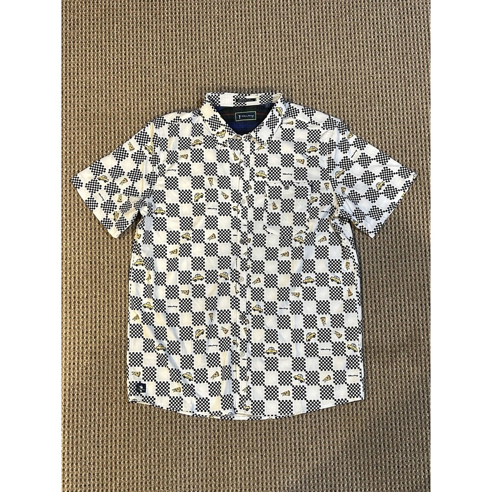 William Murray Men's Golf Short Sleeve Button Up Sz Large Shirt Taxi Pizza Print